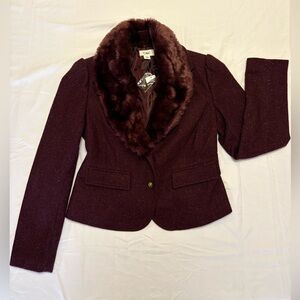 Cato Burgundy Blazer with Faux Fur Collar